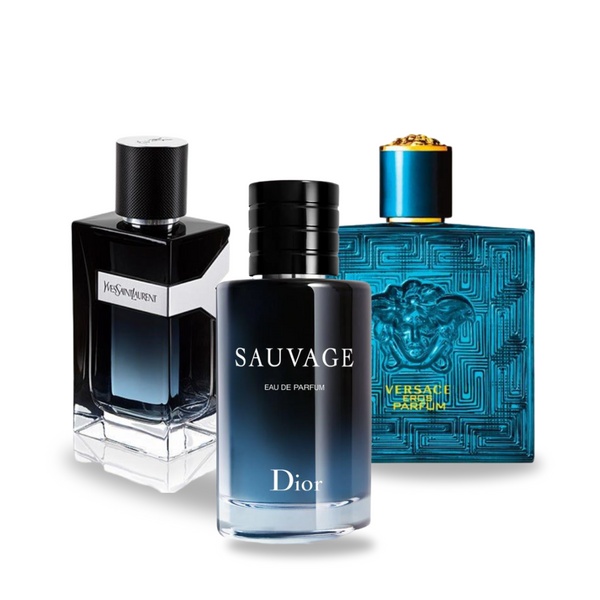 Cofanetto 3 profumi Dior SAUVAGE, Yves Saint Laurent Y MEN, Versace EROS 100ml