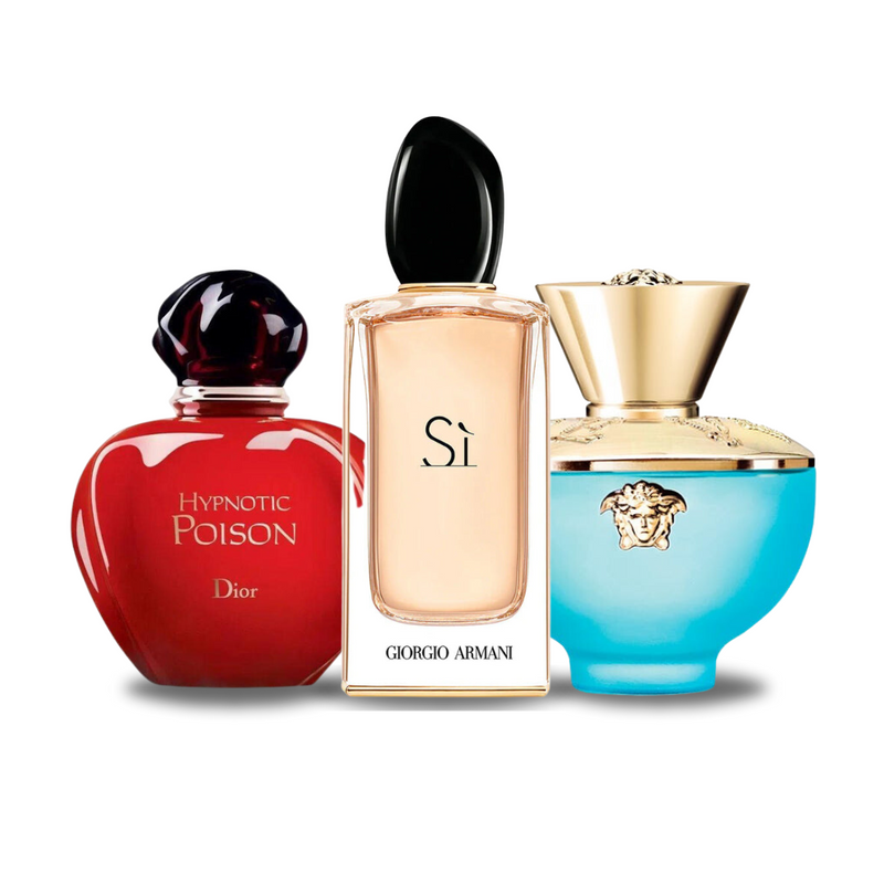Cofanetto 3 profumi Dior HYPNOTIC POISON, Giorgio Armani SÌ, Versace DYLAN TURQUOISE 100ml